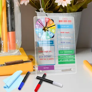 Acrylic Desktop Clock Dry Erase Message Board Multifunctional To Do List Planner Office Home Decor