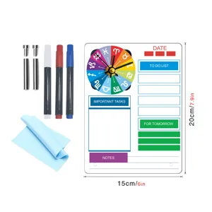 Acrylic dry erase board clock desktop calendar memo planner with pens and cloth for office.