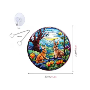 Paashaas acryl hangende decoratie met haak en ketting, 30cm rond raambord voor thuis decor.