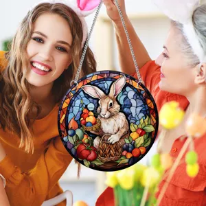 Easter bunny acrylic hanging ornament, decorative sign for home living room and indoor wall decor.