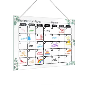 Acrylic hanging monthly planner board with calendar grid, dry erase board for home and office.