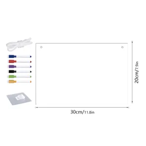 Clear acrylic dry erase whiteboard hanging message board with markers and hanging rope for office home
