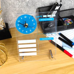 Clear Acrylic Dry Erase Board Clock Multifunctional Desktop Memo Board Calendar With Clock Movement And Markers