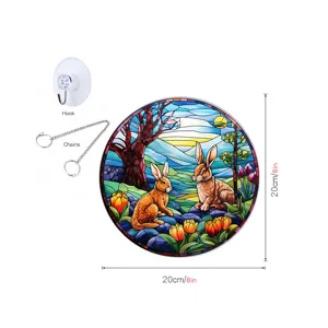 Paashaas acryl hangende ornament gebrandschilderd glas stijl ronde plaque met haak