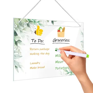 Acrylic hanging to-do list message board with green leaves pattern and erasable dry marker.
