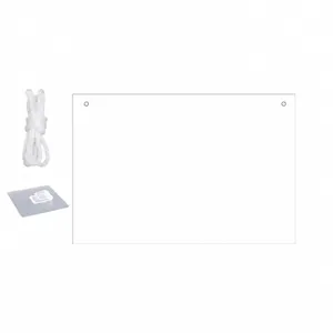 Details of the hanging acrylic memo board showing size 30x20cm with rope and hook included.