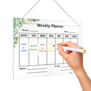 Clear acrylic weekly planner board with floral design, dry erase hanging calendar board.