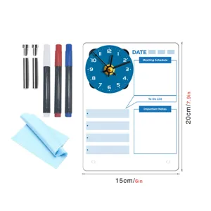 Acrylic dry erase board with clock desktop memo board reusable writing board with markers and screws