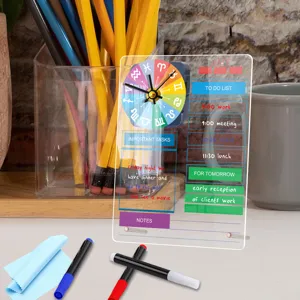 Clear acrylic desktop dry erase board with zodiac clock, reusable memo board for office.