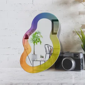 Miroir mural acrylique arc-en-ciel irrégulier, autocollant décoratif dégradé magique.