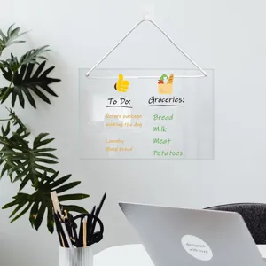 Clear acrylic hanging memo board for daily to do lists and grocery notes, stylish wall decor.