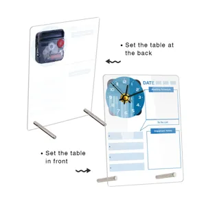 Acrylic desktop memo board with clock multifunctional erasable writing message board for office.