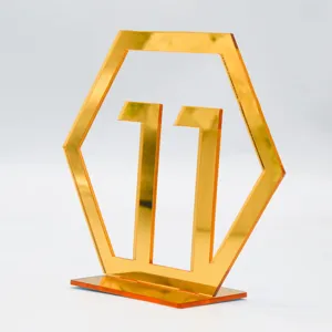 Goldener Acryl Tisch Nummer Sechseck Display Ständer Dekoration für tolle Hochzeiten.