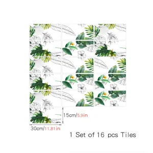 Adesivi per piastrelle con foglie tropicali impermeabili adesivi murali decorativi 16 pezzi