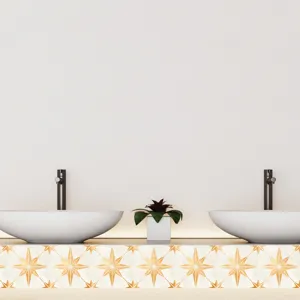 Self-adhesive mosaic tile sticker gold star geometric waterproof wall decor for home.