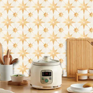 Kitchen wall tile sticker detail, self-adhesive PVC mosaic geometric star decor for home.