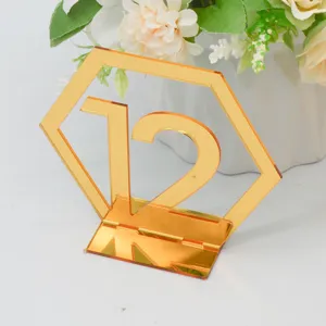Gold Acryl Tischnummer Sechseck Hochzeit Schild Tischaufsatz Ständer Dekoration