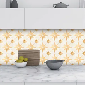 Self-adhesive PVC mosaic tile sticker, vintage geometric star wall decor for kitchen.