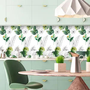 Cucina foglia tropicale adesivo murale autoadesivo vista dettaglio con bel motivo.
