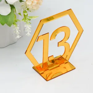 Goldene Acryl Hochzeit Tischnummer Schild hexagonale 13 Ständer für Party Restaurant Dekoration