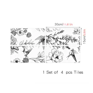 Adesivi per piastrelle uccello fiore bianco e nero stile francese dettagli decorativi set