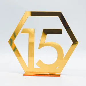Gold Acryl Tischnummer 15 Sechseck Hochzeit Schild moderne Party Deko Tischdekoration Ständer