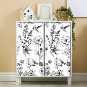 Adesivo decorativo per mobili stile francese botanico e uccelli carta da parati vinilica