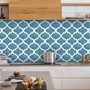 Self-adhesive PVC Moroccan tile wall sticker, waterproof backsplash for kitchen and bathroom.