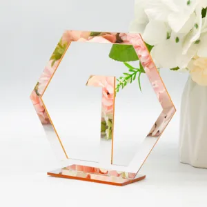 Roségold Spiegel Acryl Tischnummer Schild sechseckig mit Nummer 1 für Hochzeitsdeko Party