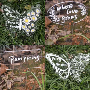 Transparant Acryl Plantenetiketten Tuin Bloem Potmarkers T-vorm Vlinder Ronde Plantenstaak Voor Tuin Decor