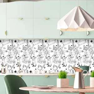 Adesivo per piastrelle in stile francese con conigli e piante per decorare la cucina.