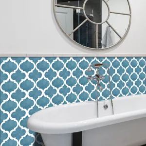 Blue Moroccan tile stickers self-adhesive waterproof PVC wall sticker for bathroom decor.
