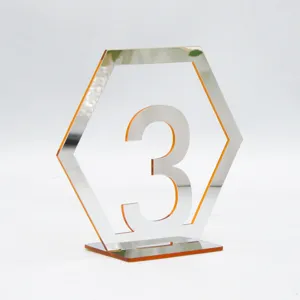Sechseckige Acryl Tischnummer 3 Schild Hochzeit Party Dekoration Tischaufsteller Deko