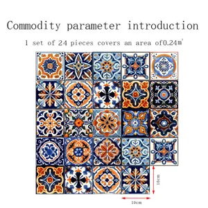 Moroccan style tile wall stickers, 24 pieces set, waterproof peel and stick back splash.