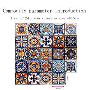 Moroccan style tile stickers waterproof peel and stick wall decals for home decor 24pcs