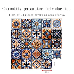 Moroccan style tile stickers 24pcs wall decor waterproof self-adhesive for home living room