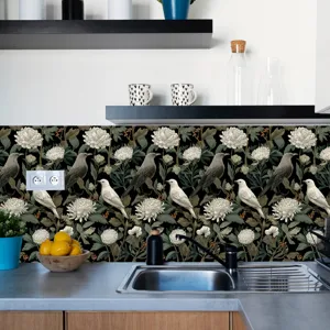 Adesivo per piastrelle impermeabile stile francese per cucina, design vintage uccelli e fiori.