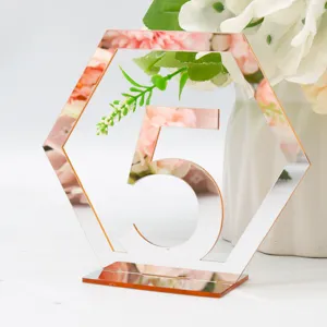 Acryl Hochzeit Tischnummer Schild 3D Spiegel Sechseck Tischdeko fuer Party Dekoration