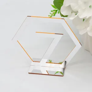 Transparente Acryl sechseckige Tischnummer 7 Spiegel Hochzeit Tischschild Dekoration 2mm