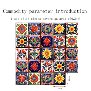Moroccan style tile stickers set 24 pieces waterproof wall decor details display.