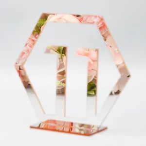 Acryl Tischnummer Schild 11 hexagon roségold Spiegel Hochzeit Tischdeko Party Deko