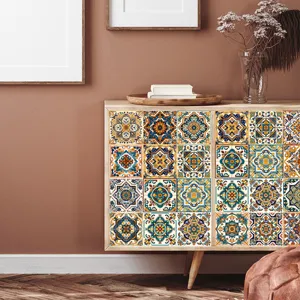 Moroccan style tile stickers for furniture and wall decoration, vintage geometric pattern.