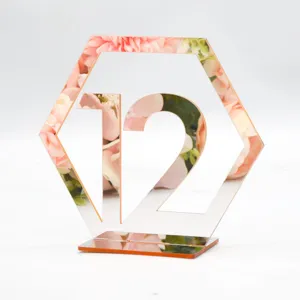 Sechseckige Acryl Spiegeltisch Nummer 12 Hochzeit Dekoration Tischaufsteller Ornament