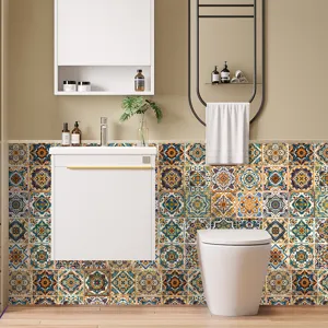 Moroccan style tile stickers for bathroom wall decor, vintage geometric pattern waterproof decal