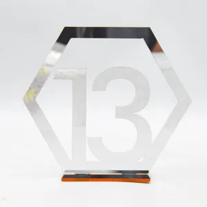 Acryl sechseckige Spiegel Tischnummer Schild 13 Hochzeit Party Dekoration Tischaufsteller
