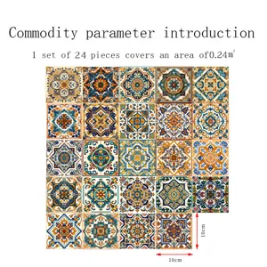 Moroccan style tile stickers waterproof peel and stick wall decor for living room 24pcs.