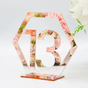 Acryl Hochzeit Tischnummer Detail, Sechseck Spiegel Design Stand, elegante Deko Display.