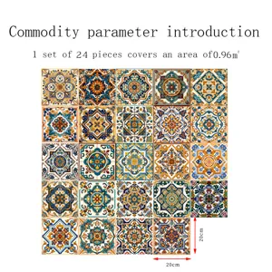 Detailed view of Moroccan style tile stickers showing vintage geometric patterns clearly.