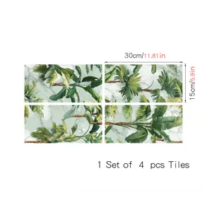 Adesivo piastrelle marmo foglia palma tropicale decorazione parete set 4 pezzi dettaglio
