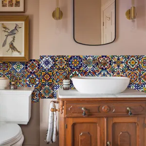 Moroccan style tile stickers waterproof wall decor for kitchen bathroom home peel and stick